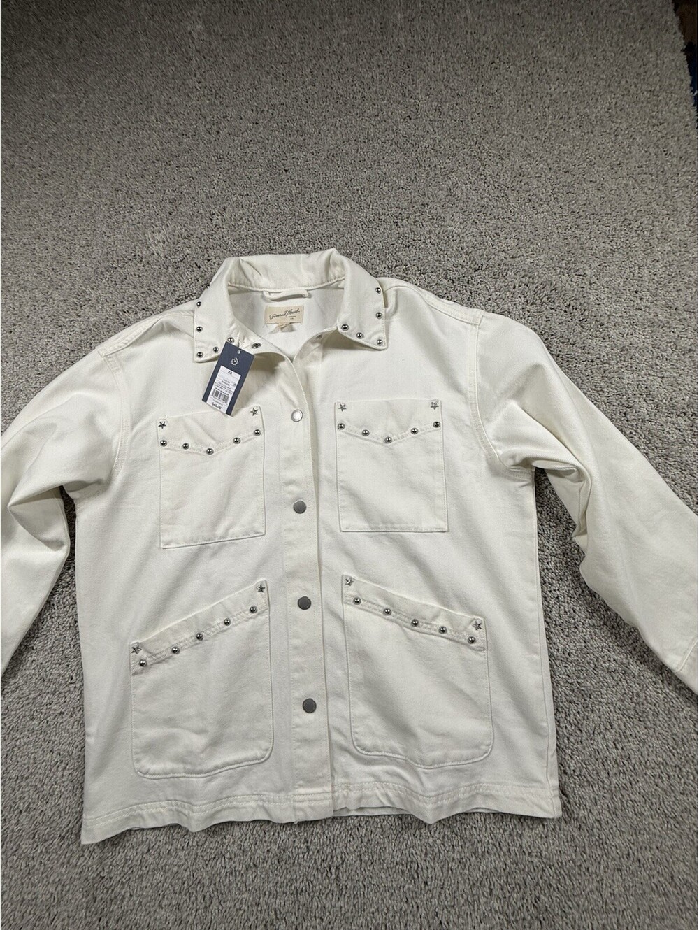 NWT Women's Star Studded Chore Denim Jacket Universal Thread White Size XS